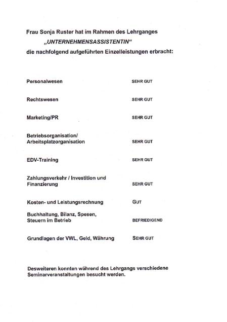 Zertifikat "Unternehmensassistentin" der IHK Koblenz